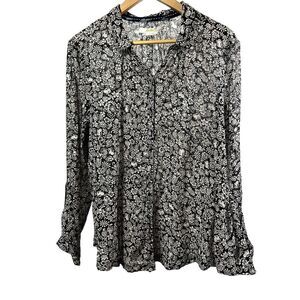 ANTHROPOLOGIE HEI HEI Women's Cotton Floral Button Down Blouse Black Size Medium